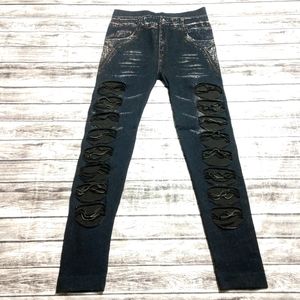 Ladies Small Dark Blue Almost Black Jeggings Distressed  Boyfriend S
